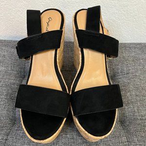 NWOT Qupid Wedge Platform, Open toe with Black Straps Shoes